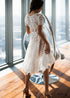 Vestido midi bohemio de encaje blanco con cuello redondo gitano Ruth